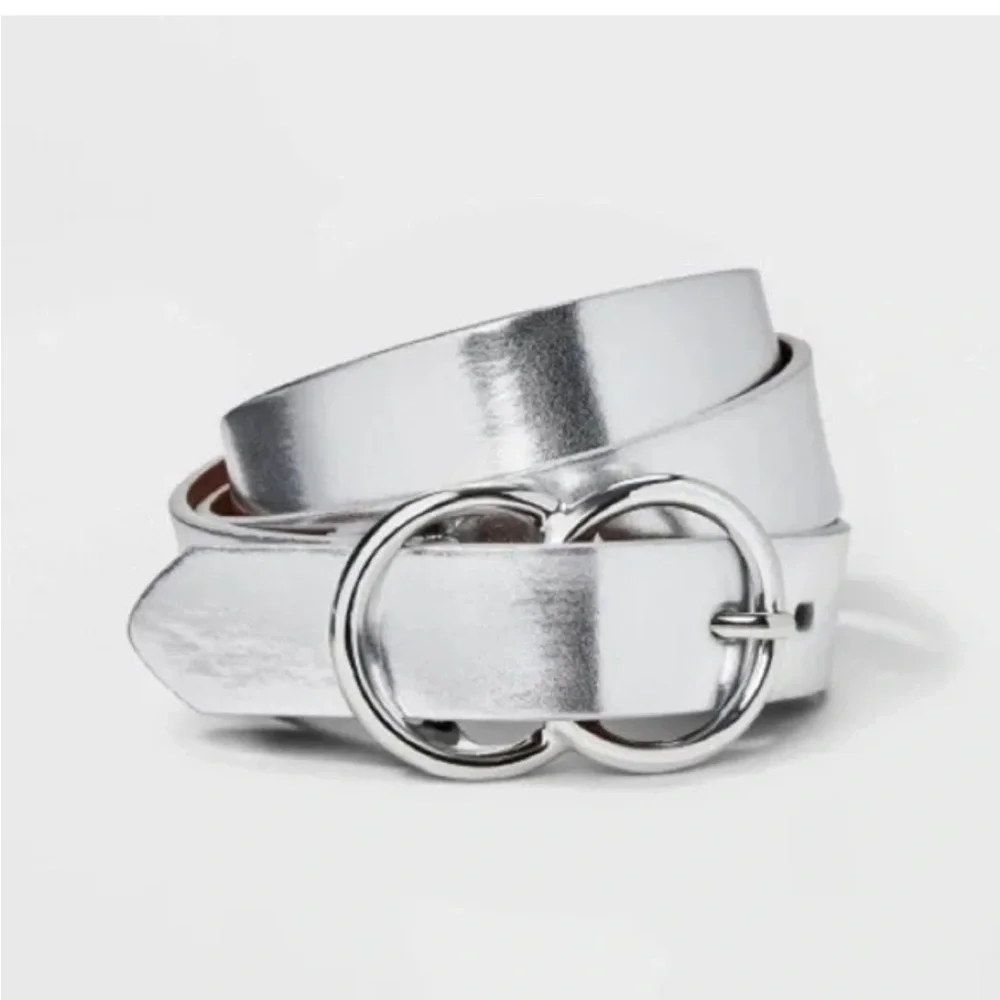 A New Day Metallic Silver Faux Leather Casual Belt Size XL